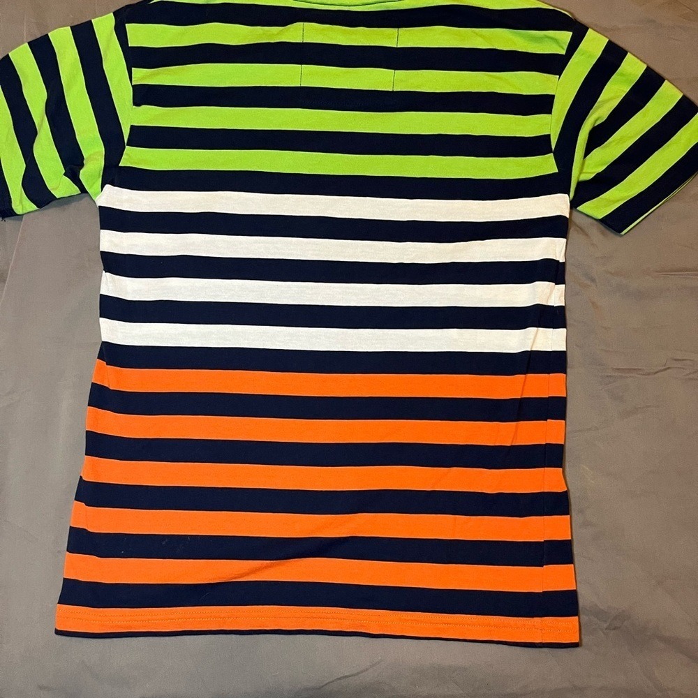 GO by Graphite Boys Large 14/16 V-Neck Striped T-Shirt Green Orange Navy White - Picture 6 of 6
